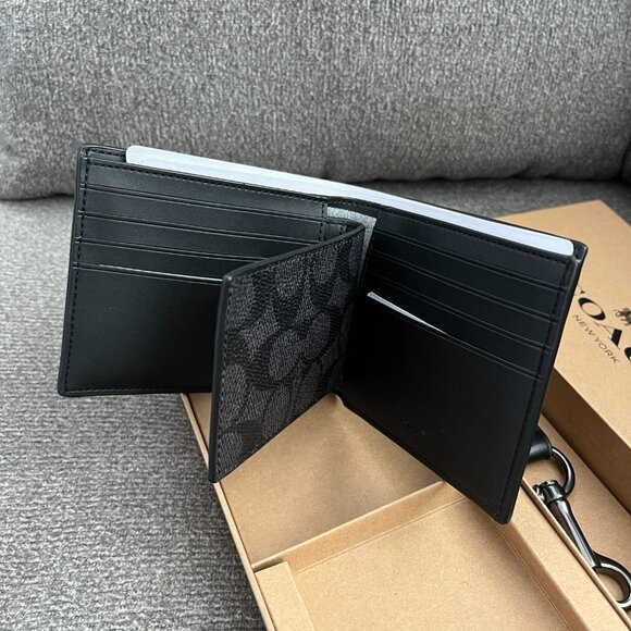 NWT COACH Men's Black 3 Piece Canvas Calf Leather Wallet Set in Gift Box CW344 - Picture 5 of 7